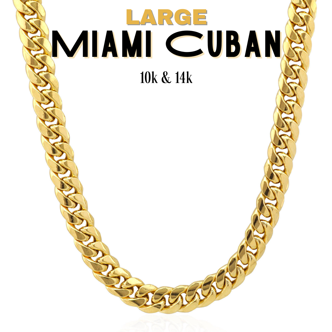 10K & 14K Gold Semi-Solid Miami Cuban Chain Necklace | Real Gold Men’s Chains 7.5–11mm | 18–26 Inch