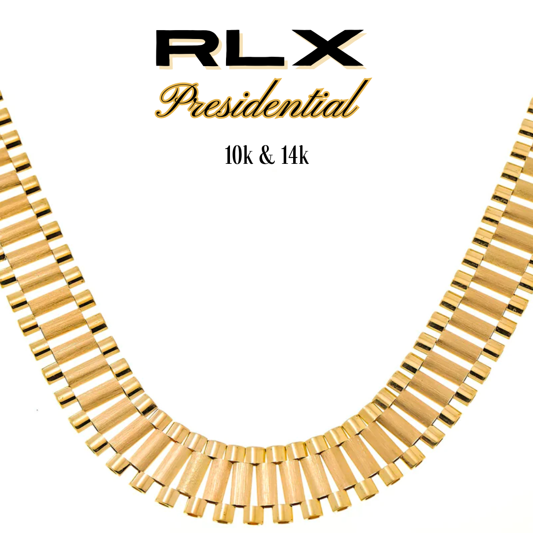 10K & 14K Gold RLX Presidential Chain Necklace | Real Gold Men’s Chains 8–24mm | 18–26 Inch