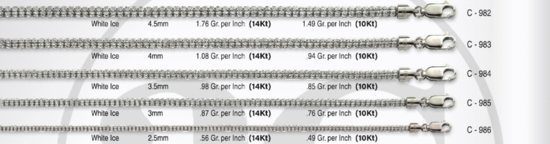 10K & 14K White Gold Ice Chain | 2.5mm-4.5mm Width | 18in-26in Length