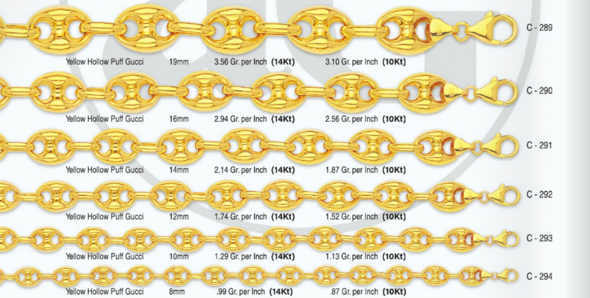 10K & 14K Gold Puff Chain | 8mm-19mm Width | 18in-26in Length