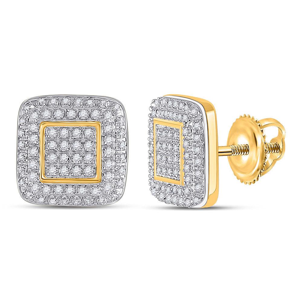 10kt Yellow Gold Mens Round Diamond Square Earrings 1/3 Cttw - Gold Heart Group Jewelers