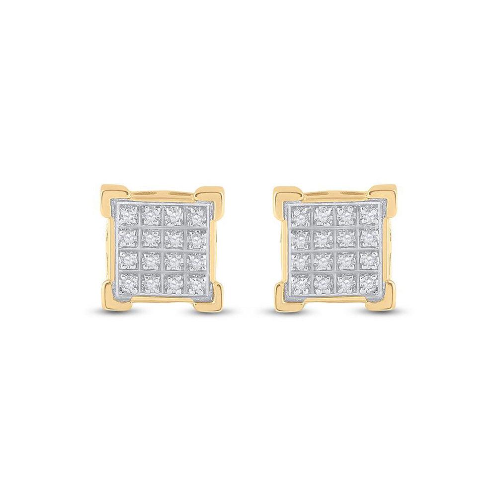 10kt Yellow Gold Mens Round Diamond Square Cluster Earrings 1/10 Cttw - Gold Heart Group Jewelers