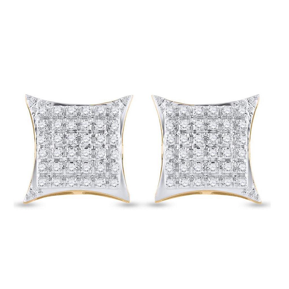 10kt Yellow Gold Mens Round Diamond Kite Square Earrings 1/5 Cttw - Gold Heart Group Jewelers