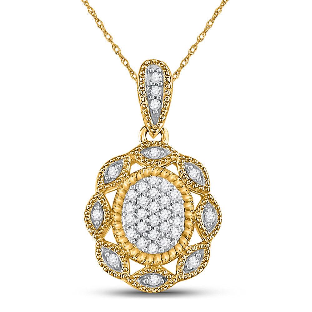 10kt Yellow Gold Womens Round Diamond Oval Cluster Pendant 1/10 Cttw - Gold Heart Group Jewelers