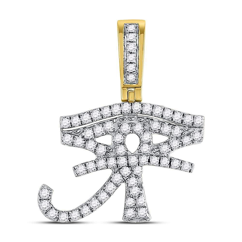 10kt Yellow Gold Mens Round Diamond Eye of Ra Charm Pendant 7/8 Cttw - Gold Heart Group Jewelers