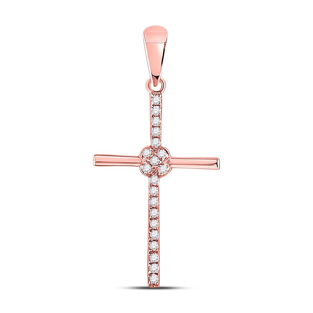 10kt Rose Gold Womens Round Diamond Cross Pendant 1/12 Cttw - Gold Heart Group Jewelers