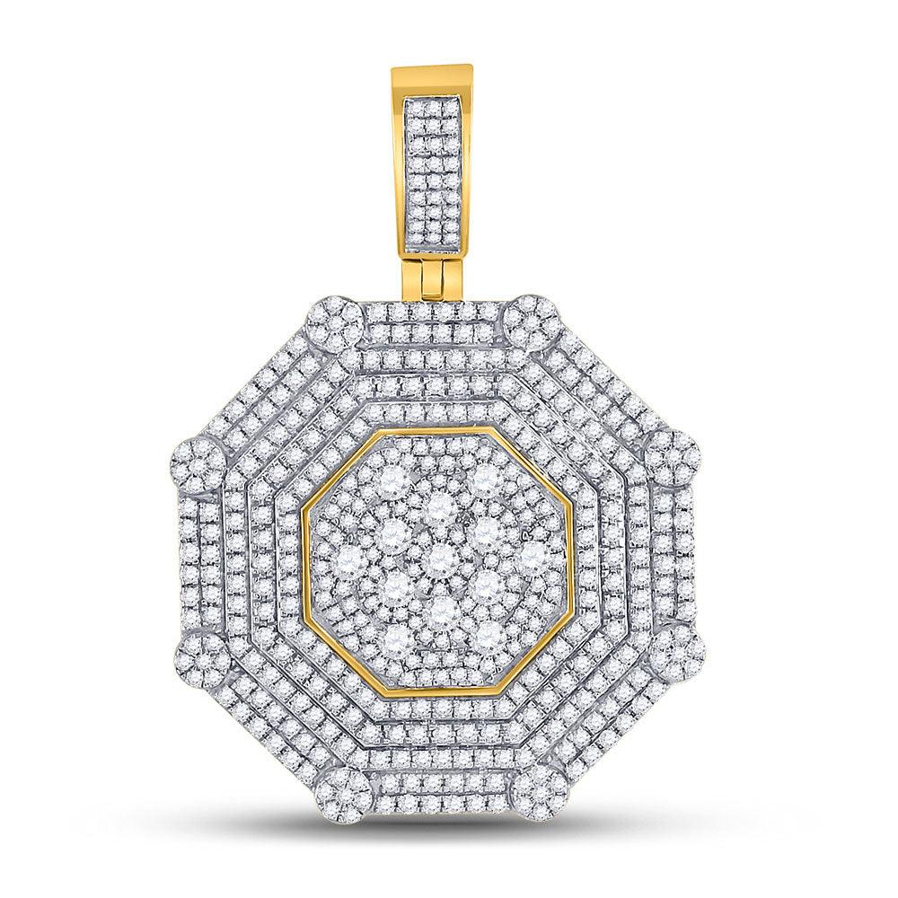 10kt Yellow Gold Mens Round Diamond Octagon Cluster Charm Pendant 3-1/2 Cttw - Gold Heart Group Jewelers