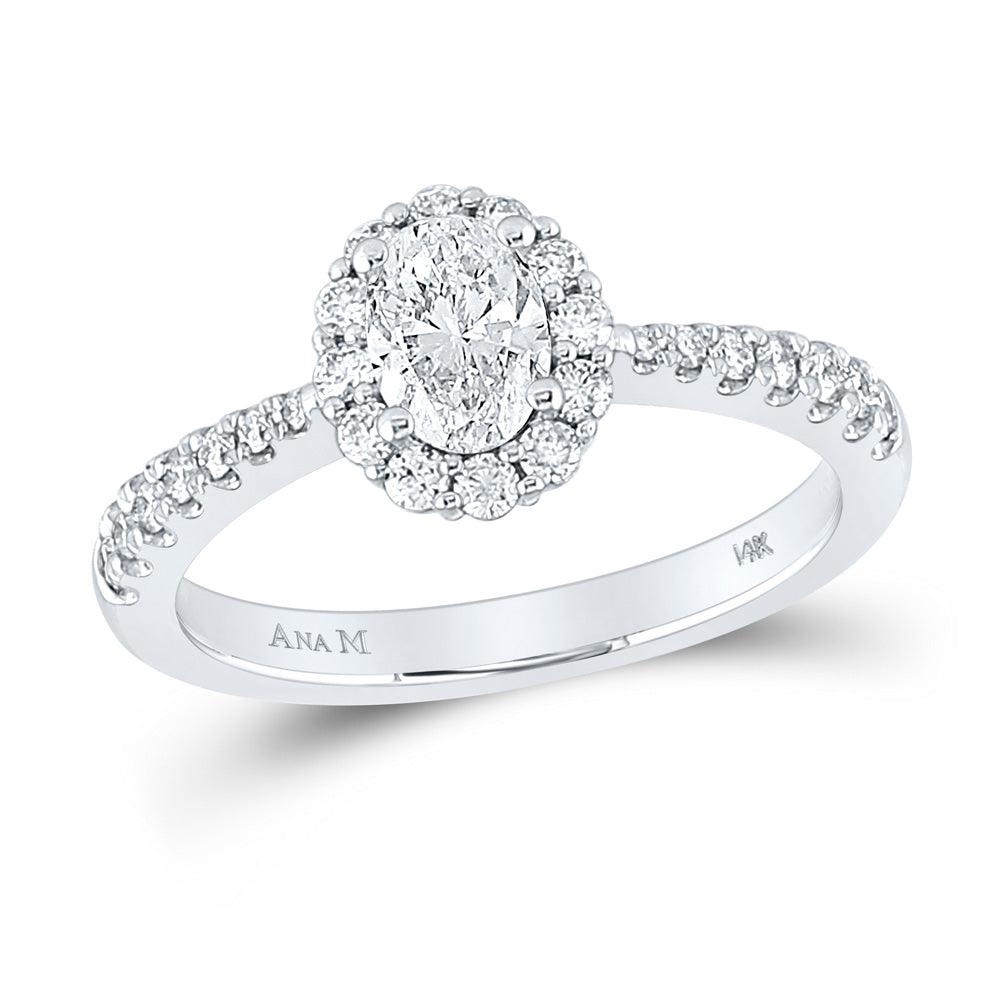 14kt White Gold Oval Diamond Halo Bridal Wedding Engagement Ring 1 Cttw