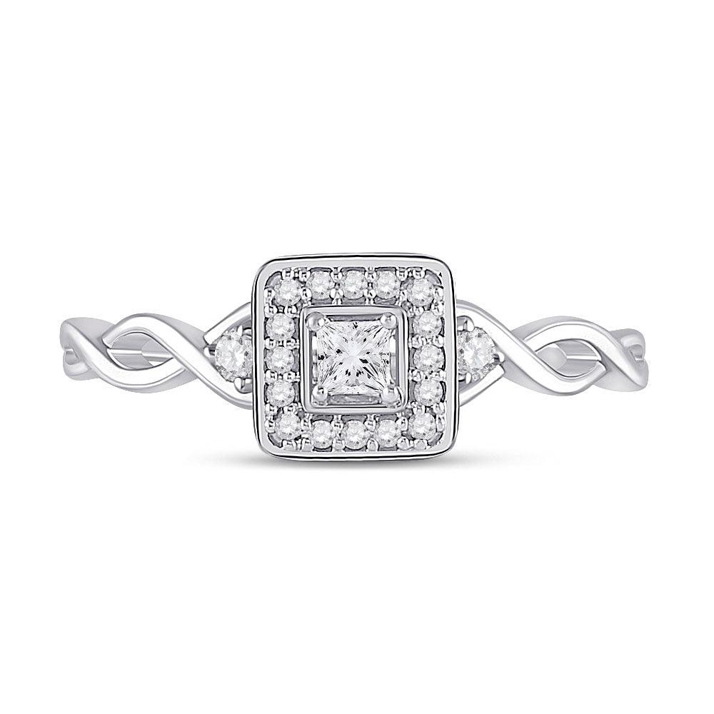 14kt White Gold Womens Princess Diamond Square Promise Ring 1/5 Cttw - Gold Heart Group Jewelers