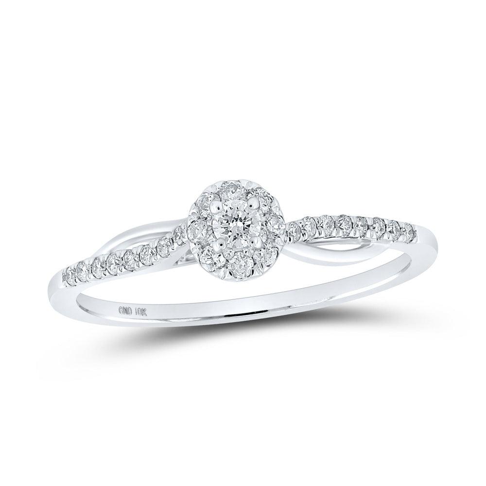 10kt White Gold Womens Round Diamond Halo Promise Ring 1/5 Cttw - Gold Heart Group Jewelers
