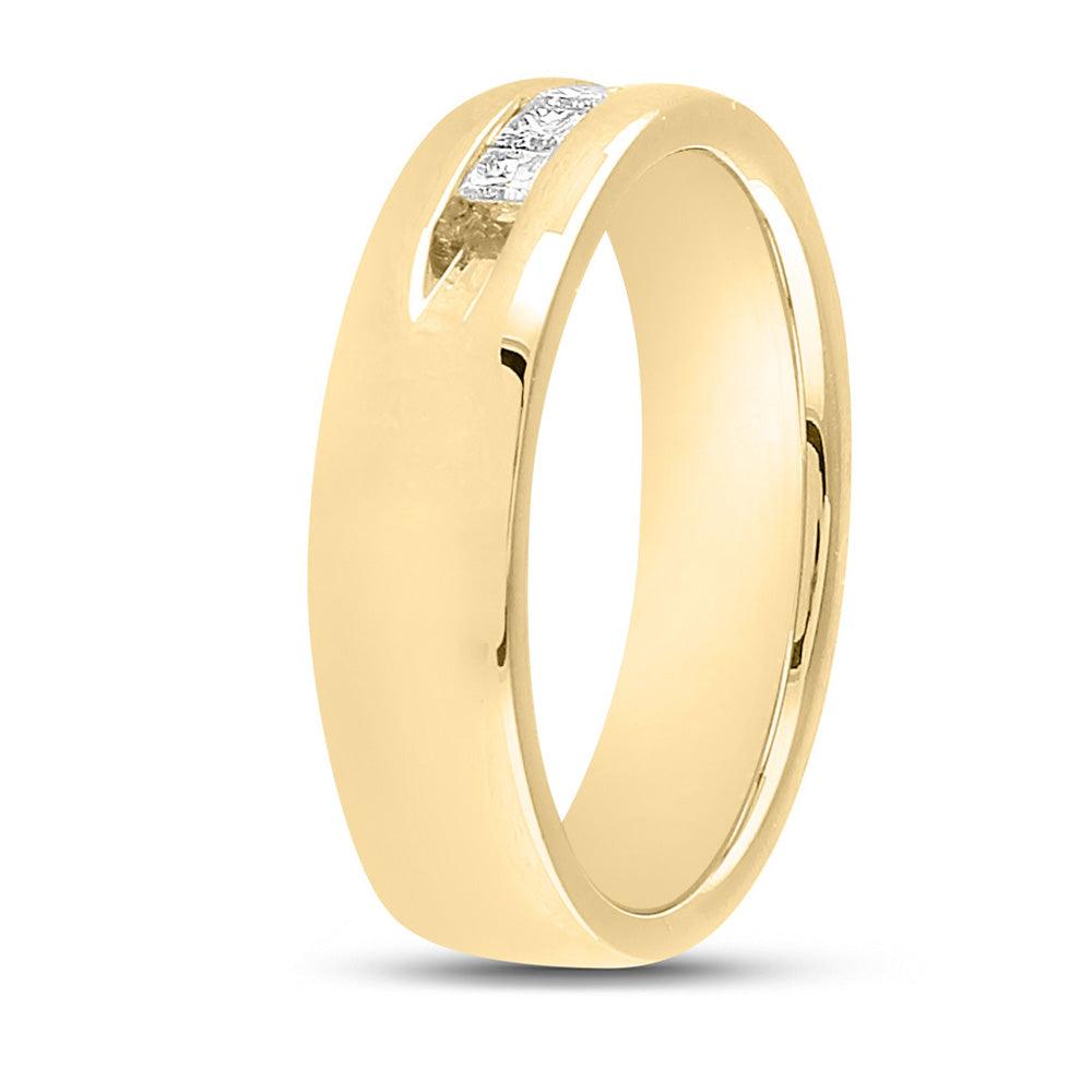 14kt Yellow Gold Mens Princess Diamond Wedding Single Row Band Ring 1/2 Cttw - Gold Heart Group Jewelers