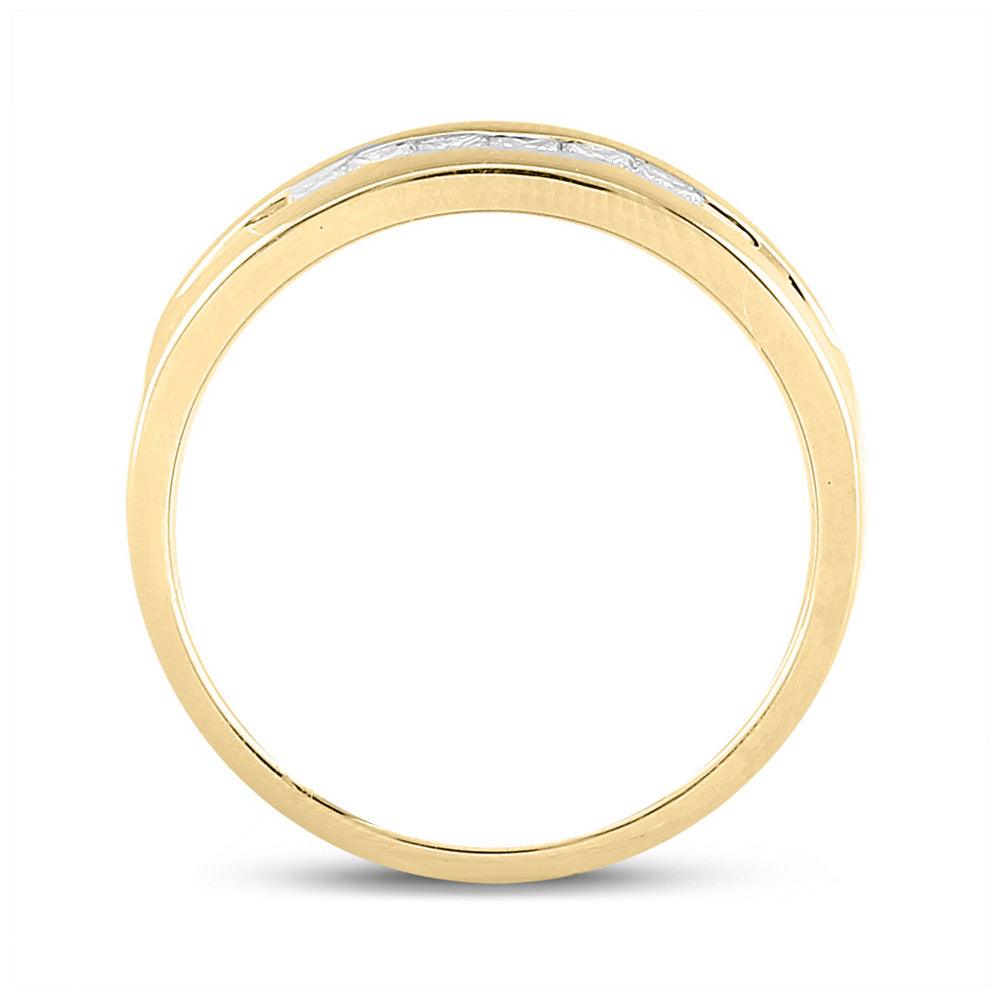 14kt Yellow Gold Mens Princess Diamond Wedding Single Row Band Ring 1/2 Cttw - Gold Heart Group Jewelers
