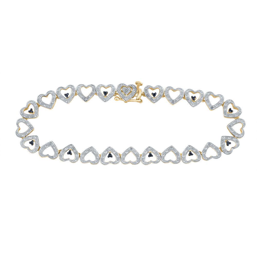 Yellow-tone Sterling Silver Black Color Enhanced Diamond Heart Link Bracelet 1/5 Cttw - Gold Heart Group Jewelers