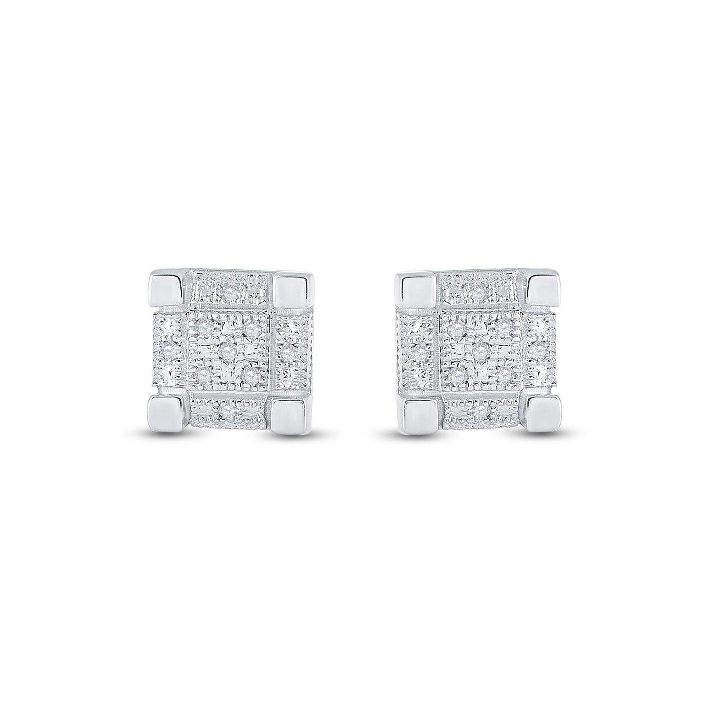 Sterling Silver Mens Round Diamond 3D Cube Square Earrings 1/20 Cttw - Gold Heart Group Jewelers