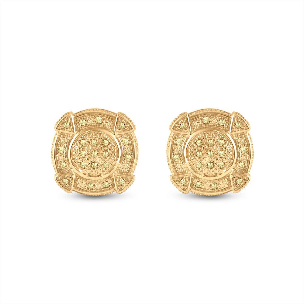 Sterling Silver Mens Round Yellow Color Enhanced Diamond Circle Earrings 1/8 Cttw - Gold Heart Group Jewelers