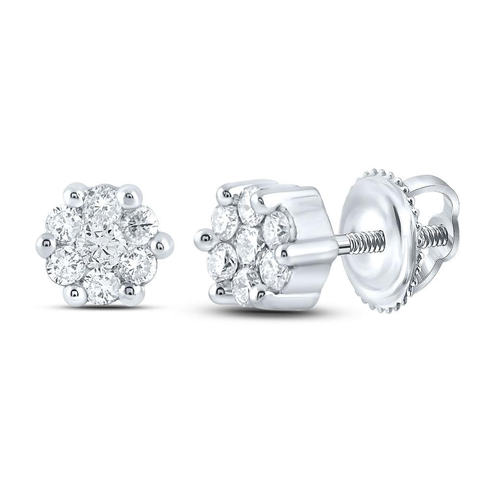 Round Diamond Flower Earrings