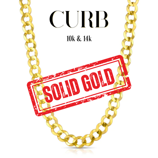 10K & 14K Solid Gold Curb Link Chain | 2mm-7mm Width | 18in-26in Length