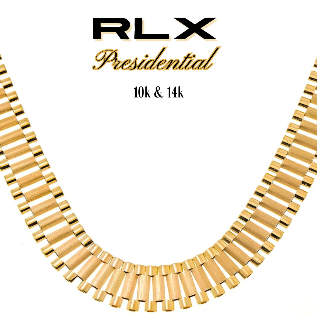 10K & 14K Gold RLX Presidential Chain | 8mm-24mm Width | 18in-26in Length