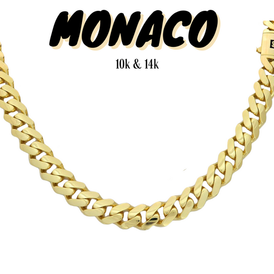 10K & 14K Gold Semi-Solid Monaco Chain | 7mm-25mm Width | 18in-26in Length