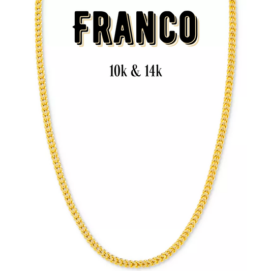 10K & 14K Gold Semi-Solid Franco Chain | 1mm-7mm Width | 18in-26in Length