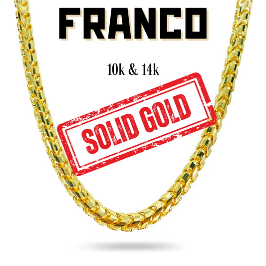 10K & 14K Gold Solid Franco Chain | 1.8mm-6.5mm Width | 18in-26in Length