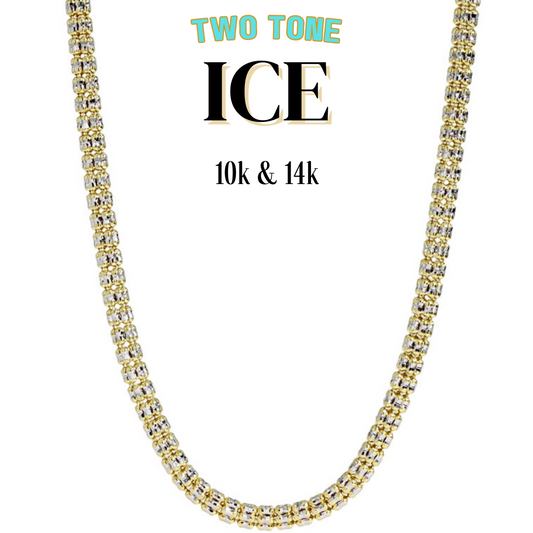 10K & 14K Gold Two-Tone Ice Chain | 2.5mm-4.5mm Width | 18in-26in Length