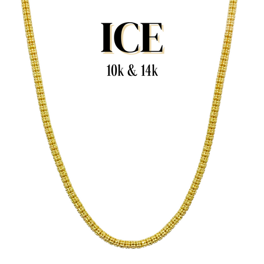 10K & 14K Gold Ice Chain | 2.5mm-4.5mm Width | 18in-26in Length