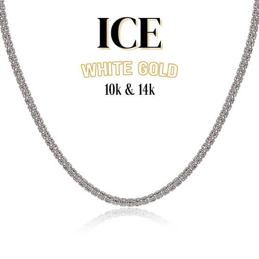 10K & 14K White Gold Ice Chain | 2.5mm-4.5mm Width | 18in-26in Length