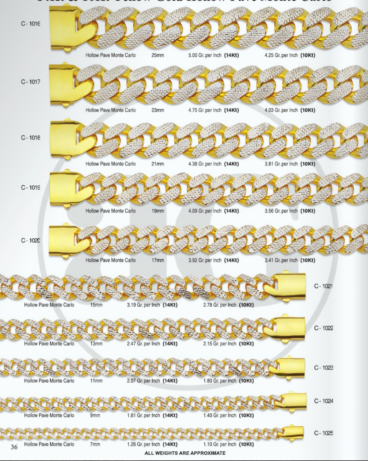 10K & 14K Gold Semi-Solid Monaco Pave Two-Tone Bracelet | 7mm-25mm Width | 7-10in Length