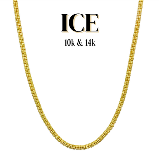 10K & 14K Gold Ice Chain Necklace | Real Gold Men’s Chains 2.5–4.5mm | 18–26 Inch
