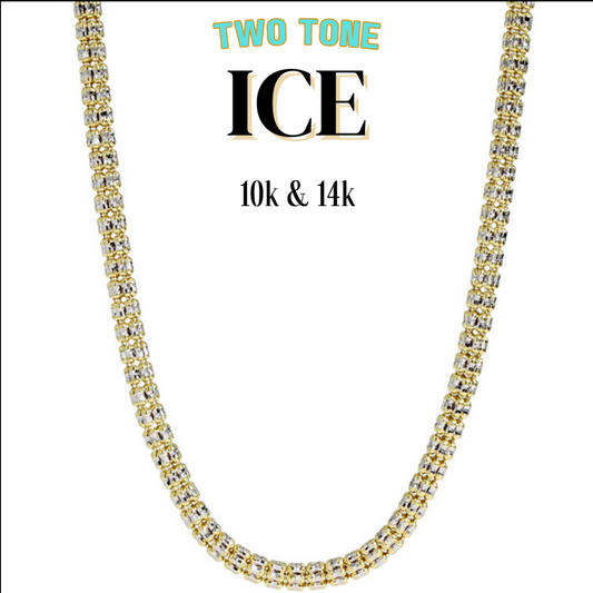 10K & 14K Two Tone Gold Ice Chain Necklace | Real Gold Men’s Chains 2.5–4.5mm | 18–26 Inch