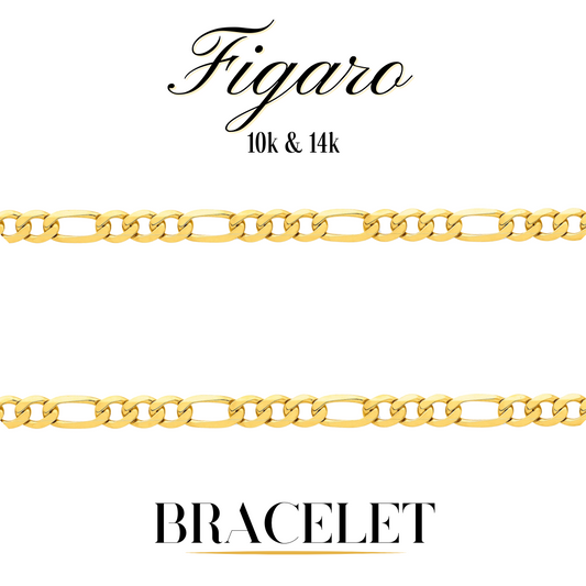 10K & 14K Semi-Solid Figaro Bracelet | 2mm-12mm Width | 7in-10in Length