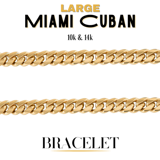 10K & 14K Semi-Solid Miami Cuban Bracelet | 7.5mm-15mm Width | 7in-10in Length