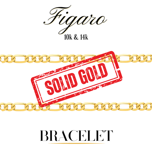 10K & 14K Solid Gold Figaro Bracelet | 2mm-12mm Width | 7in-10in Length