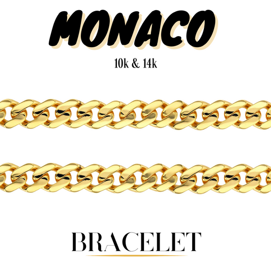 10K & 14K Gold Semi-Solid Monaco Bracelet | 7mm-25mm Width | 7-10in Length