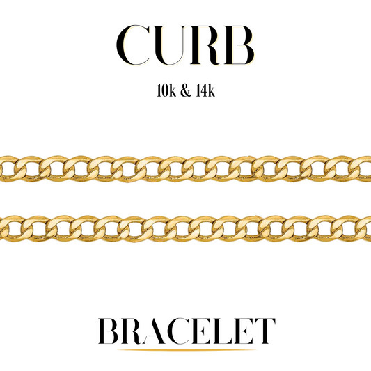 10K & 14K Semi-Solid Gold Curb Link Bracelet | 3.5mm-11mm Width | 7in-10in Length