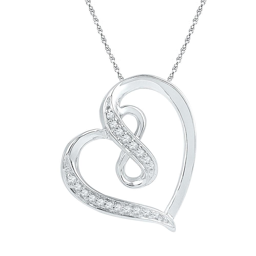 10kt White Gold Womens Round Diamond Heart Infinity Pendant 1/20 Cttw - Gold Heart Group Jewelers