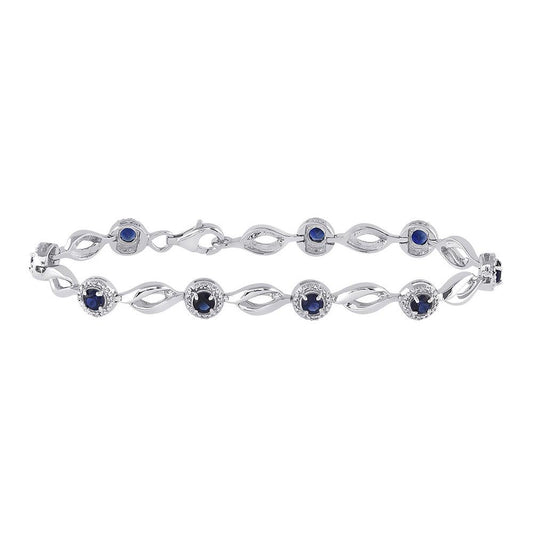 Sterling Silver Womens Round Lab-Created Blue Sapphire Tennis Bracelet 3 Cttw - Gold Heart Group Jewelers