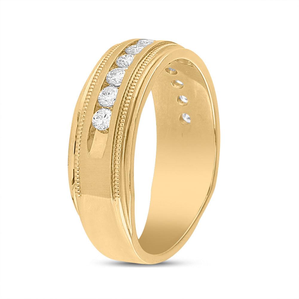 14kt Yellow Gold Mens Round Diamond Wedding Single Row Band Ring 1/2 Cttw - Gold Heart Group Jewelers