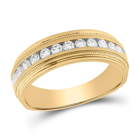 14kt Yellow Gold Mens Round Diamond Wedding Single Row Band Ring 1/2 Cttw - Gold Heart Group Jewelers