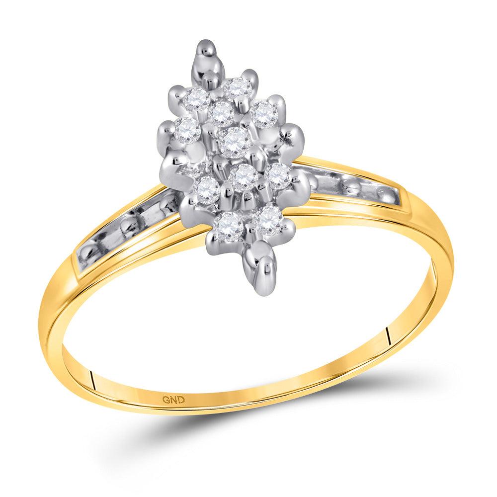 10kt Yellow Gold Womens Round Diamond Marquise-shape Cluster Ring 1/10 Cttw