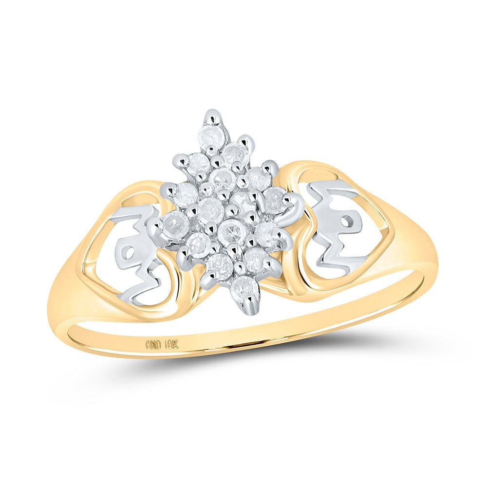 10kt Yellow Gold Womens Round Diamond Mom Heart Cluster Ring 1/6 Cttw