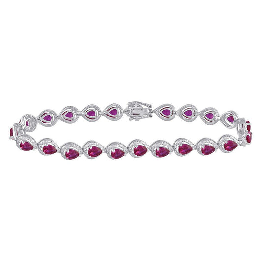 Sterling Silver Womens Oval Lab-Created Ruby Tennis Bracelet 5-7/8 Cttw - Gold Heart Group Jewelers