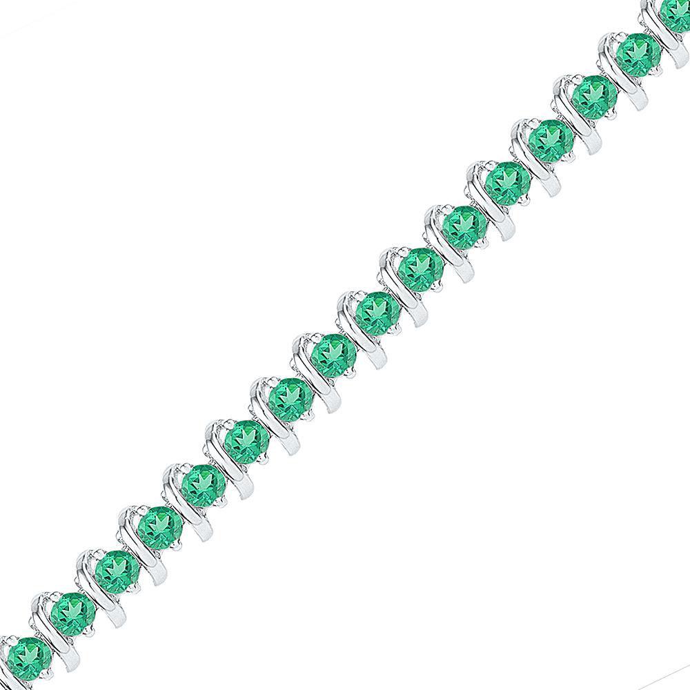 Sterling Silver Womens Round Lab-Created Emerald Tennis Bracelet 6-1/2 Cttw - Gold Heart Group Jewelers