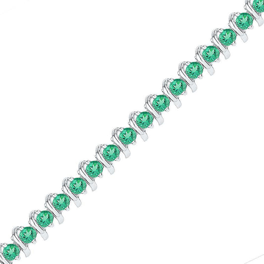 Sterling Silver Womens Round Lab-Created Emerald Tennis Bracelet 6-1/2 Cttw - Gold Heart Group Jewelers