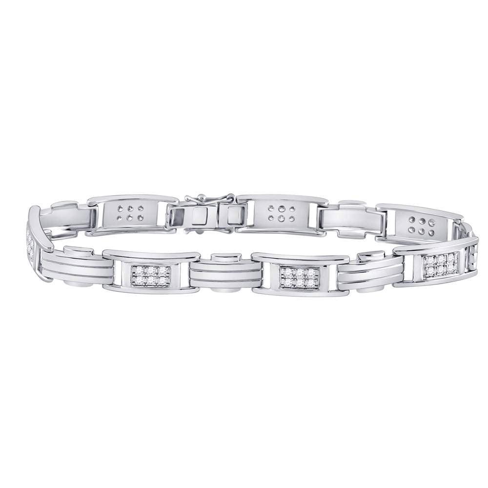 10kt White Gold Mens Round Diamond Rectangle Link Fashion Bracelet 1 Cttw - Gold Heart Group Jewelers