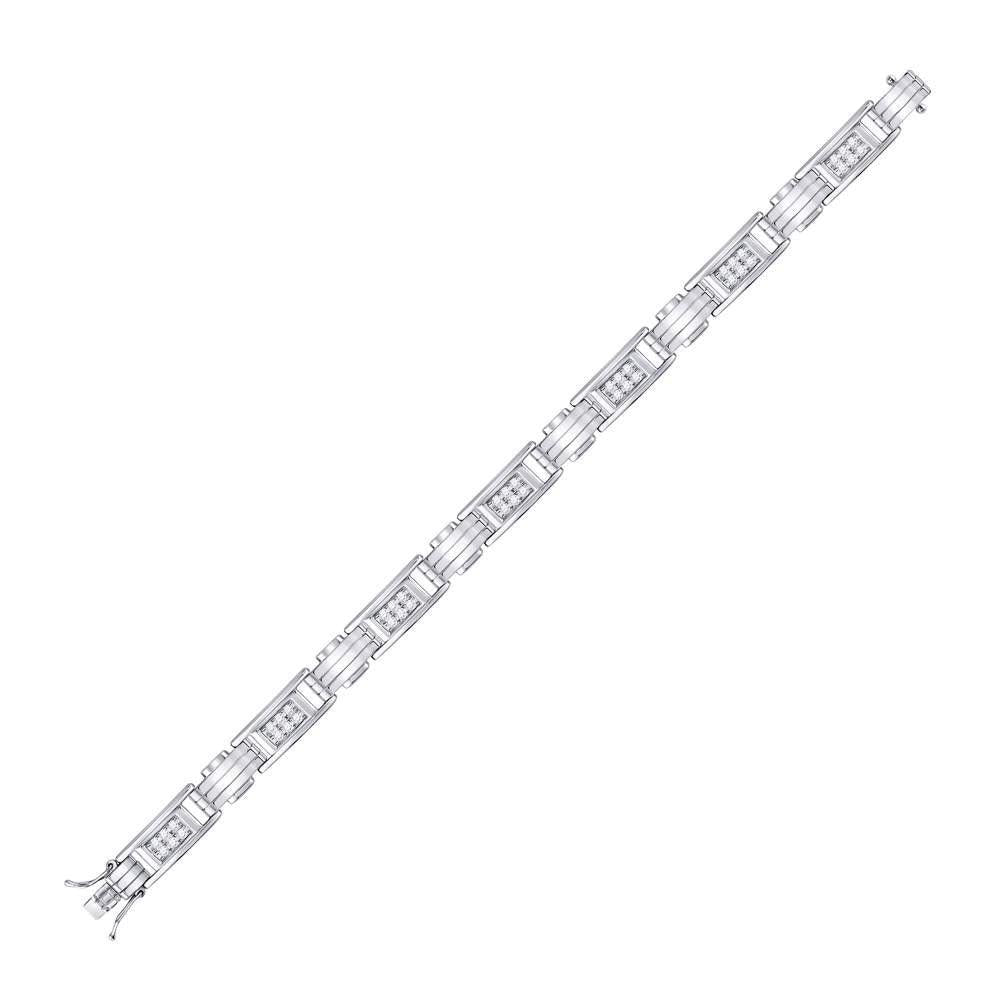 10kt White Gold Mens Round Diamond Rectangle Link Fashion Bracelet 1 Cttw - Gold Heart Group Jewelers