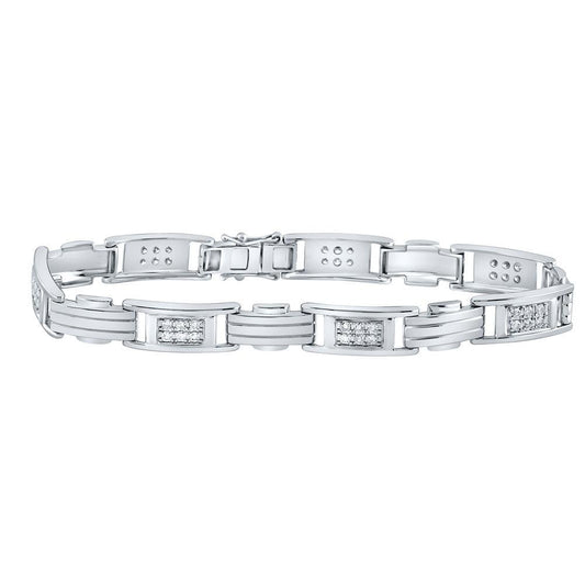 10kt White Gold Mens Round Diamond Rectangle Link Fashion Bracelet 1 Cttw - Gold Heart Group Jewelers
