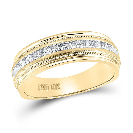 10kt Yellow Gold Mens Round Diamond Wedding Single Row Band Ring 1/2 Cttw - Gold Heart Group Jewelers