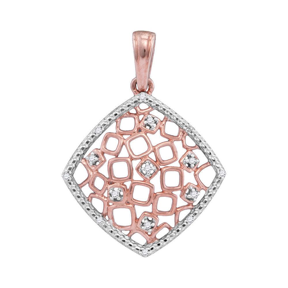 10kt Two-tone Gold Womens Round Diamond Offset Square Cluster Pendant 1/20 Cttw - Gold Heart Group Jewelers